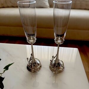 Michael Aram Silver Floral Champagne Flutes